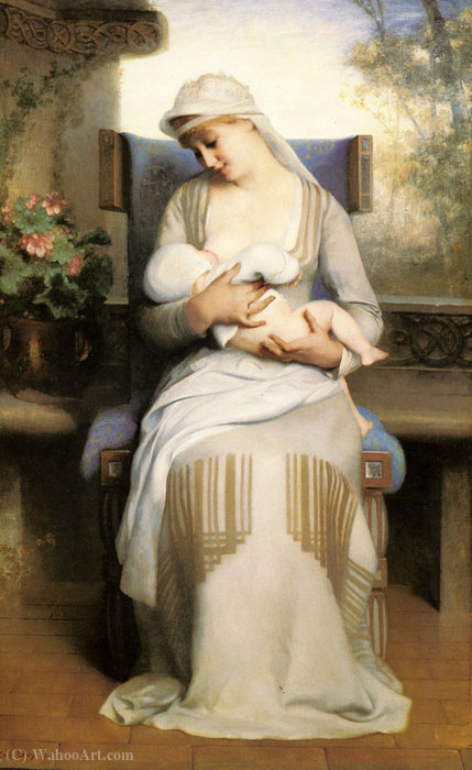 WikiOO.org - Εγκυκλοπαίδεια Καλών Τεχνών - Ζωγραφική, έργα τέχνης Emile Levy - Young mother feeding her baby