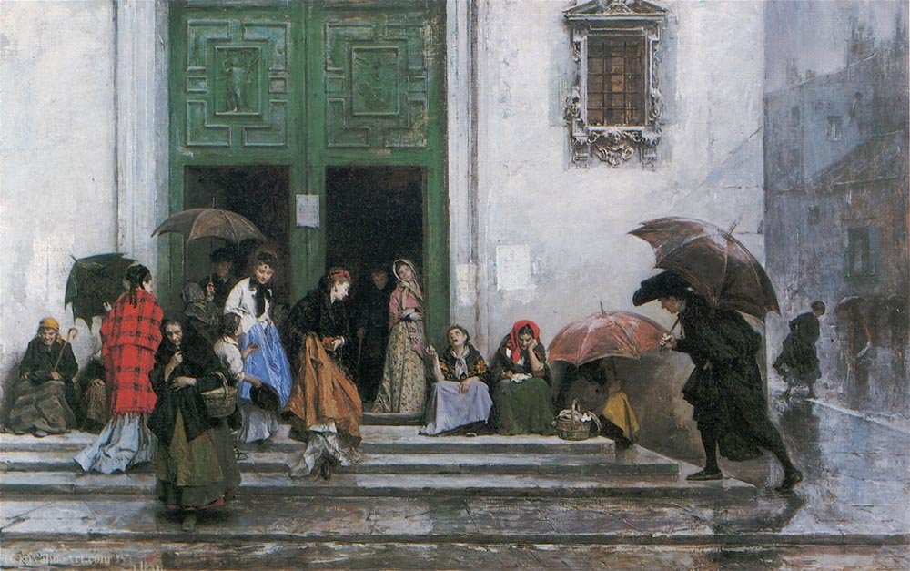 WikiOO.org - אנציקלופדיה לאמנויות יפות - ציור, יצירות אמנות Raimundo De Madrazo Y Garreta - Coming out of Church