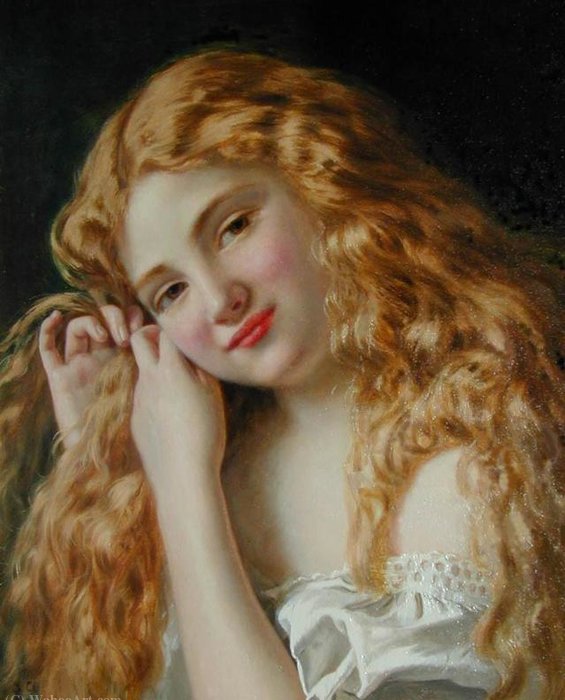 WikiOO.org - Encyclopedia of Fine Arts - Maalaus, taideteos Sophie Gengembre Anderson - Young girl fixing her hair