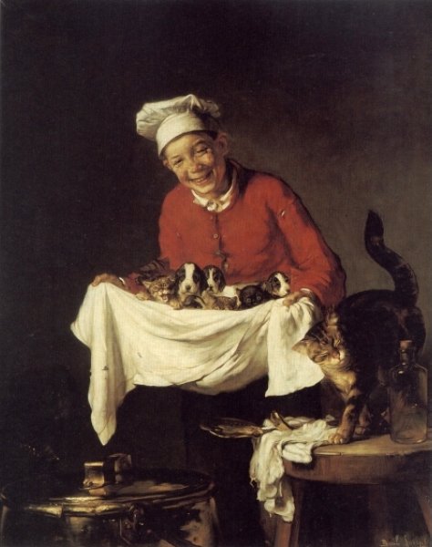 WikiOO.org - Enciklopedija dailės - Tapyba, meno kuriniai Joseph Bail - A Boy with Dogs and Kittens