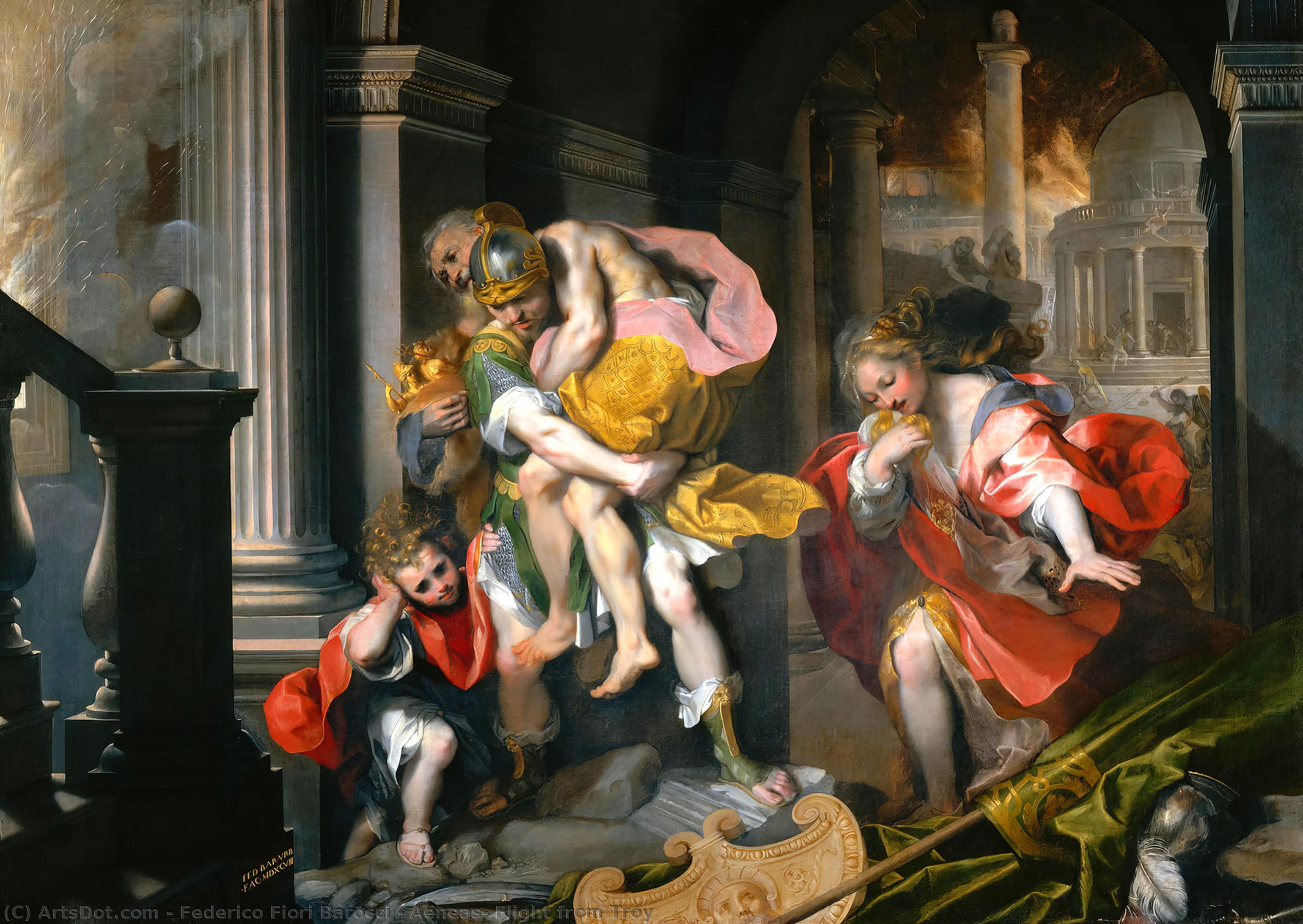 Wikioo.org – La Enciclopedia de las Bellas Artes - Pintura, Obras de arte de Federico Fiori Barocci - Aeneas' Vuelo de Troya