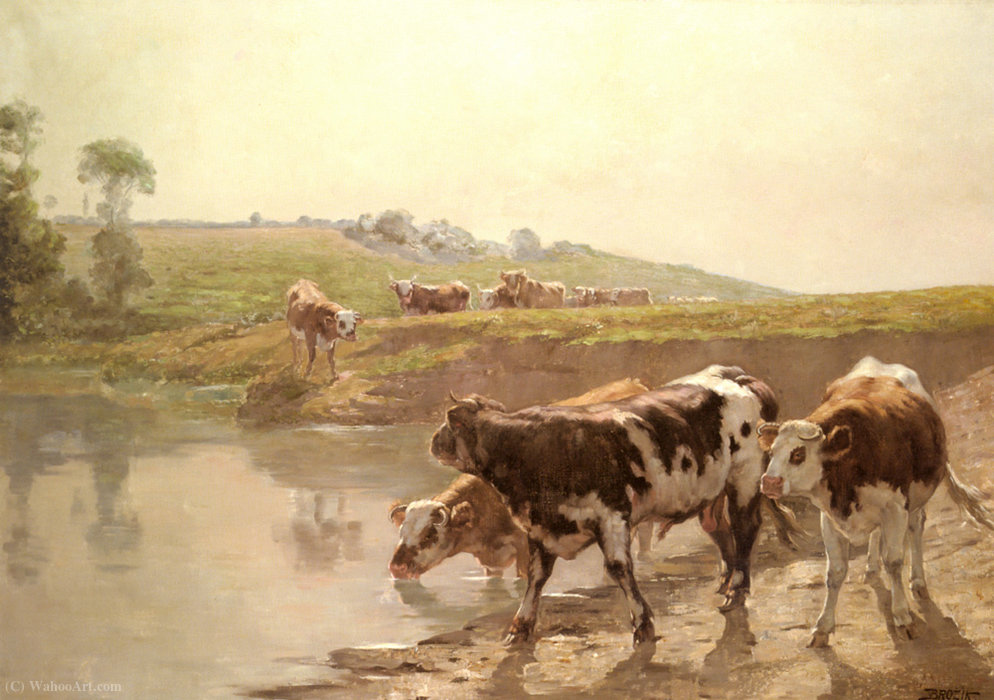 WikiOO.org – 美術百科全書 - 繪畫，作品 Wenceslas Vacslav Brozik - 在牧场牛