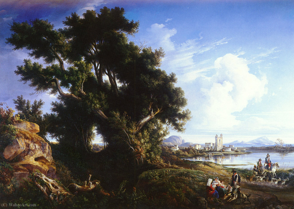 WikiOO.org - Enciclopédia das Belas Artes - Pintura, Arte por Consalvo Carelli - Landscape near naples with the isle of capri in the distance