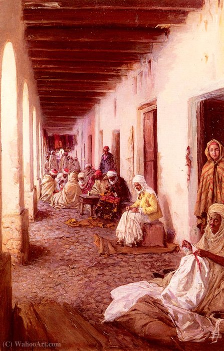 Wikioo.org - The Encyclopedia of Fine Arts - Painting, Artwork by Gustavo Simoni - A street in biskra, algeria