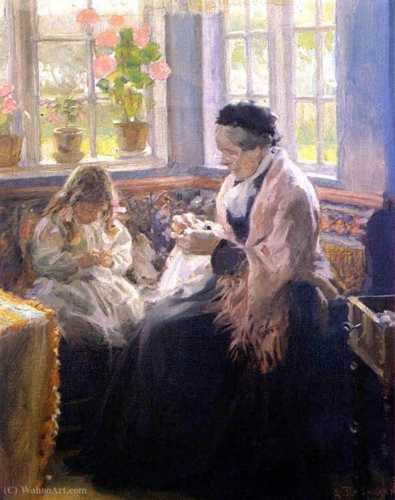 Wikioo.org – L'Encyclopédie des Beaux Arts - Peinture, Oeuvre de Laurits Tuxen - la mère de l artiste et  fille