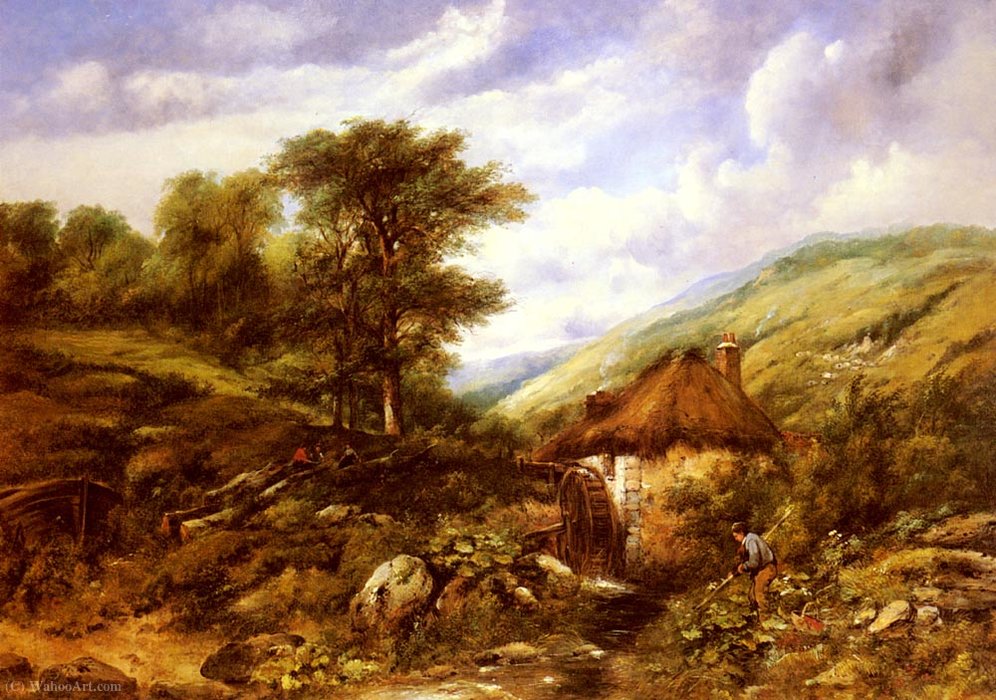 Wikioo.org - The Encyclopedia of Fine Arts - Painting, Artwork by Frederick Waters (William) Watts - An overshot mill in a wooded valley