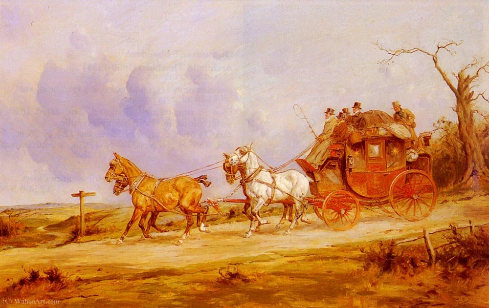 Wikioo.org - The Encyclopedia of Fine Arts - Painting, Artwork by George Wright - A coach and four on the open road
