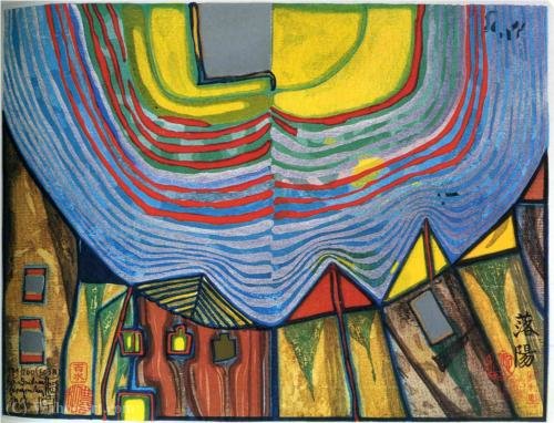 Wikioo.org - The Encyclopedia of Fine Arts - Painting, Artwork by Friedensreich Hundertwasser - A Sunset