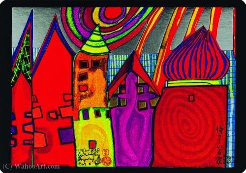 Wikioo.org - The Encyclopedia of Fine Arts - Painting, Artwork by Friedensreich Hundertwasser - A Waiting Houses