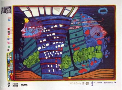 Wikioo.org - The Encyclopedia of Fine Arts - Painting, Artwork by Friedensreich Hundertwasser - A Exodus Into Space