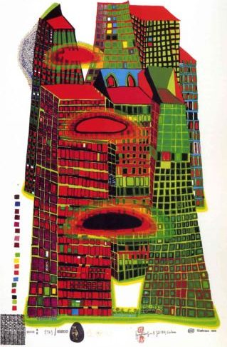 WikiOO.org - Encyclopedia of Fine Arts - Malba, Artwork Friedensreich Hundertwasser - Good morning city
