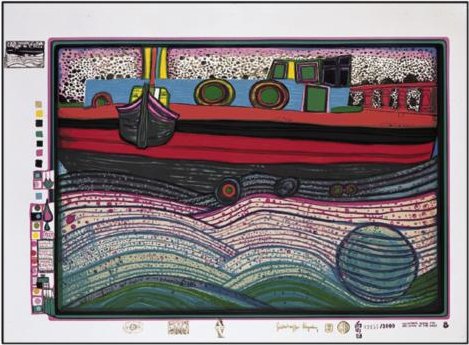 Wikioo.org - The Encyclopedia of Fine Arts - Painting, Artwork by Friedensreich Hundertwasser - A Regentag on Waves of Love