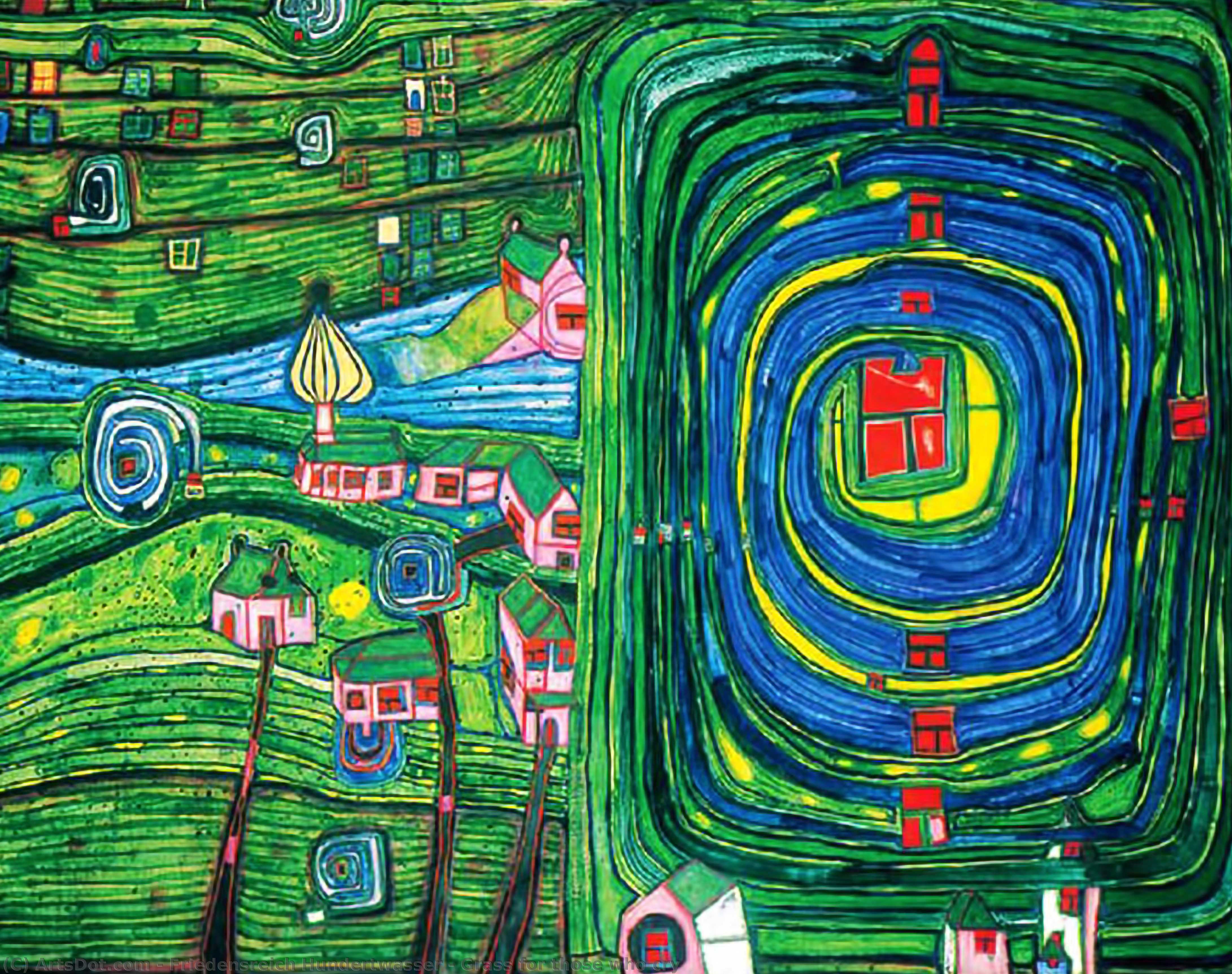 Wikioo.org - The Encyclopedia of Fine Arts - Painting, Artwork by Friedensreich Hundertwasser - Grass for those who cry