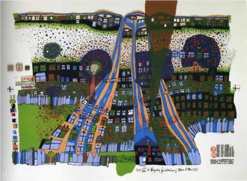 Wikioo.org - The Encyclopedia of Fine Arts - Painting, Artwork by Friedensreich Hundertwasser - Let us pray manitou wins