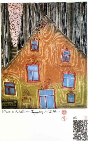 Wikioo.org - The Encyclopedia of Fine Arts - Painting, Artwork by Friedensreich Hundertwasser - Nostalgic roof