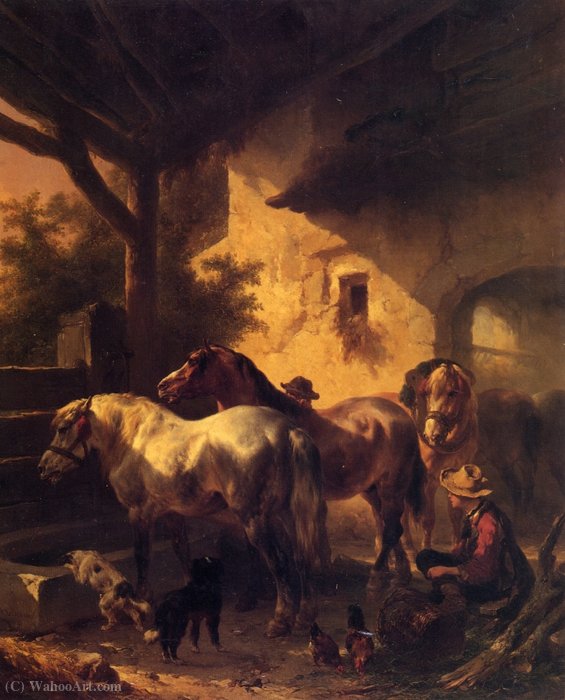 Wikioo.org - The Encyclopedia of Fine Arts - Painting, Artwork by Wouterus Verschuur - Watering the Horses