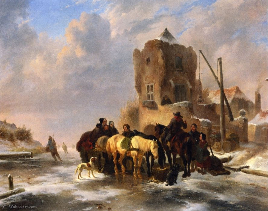 Wikioo.org - The Encyclopedia of Fine Arts - Painting, Artwork by Wouterus Verschuur - Winter scene