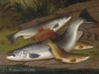 Wikioo.org - The Encyclopedia of Fine Arts - Painting, Artwork by A. Roland Knight - Salmon, grilse and brown trout