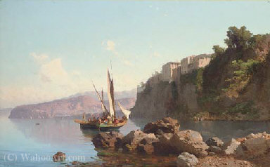 WikiOO.org - Encyclopedia of Fine Arts - Maľba, Artwork Alessandro La Volpe - Fishing vessels before sorrento