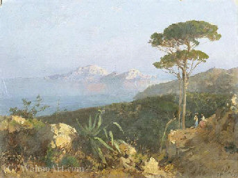 Wikioo.org - The Encyclopedia of Fine Arts - Painting, Artwork by Alessandro La Volpe - Veduta di capri dalla costiera sorrentina