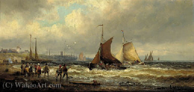 Wikioo.org - The Encyclopedia of Fine Arts - Painting, Artwork by Edwin Hayes - Dutch fishing craft returning with the catch