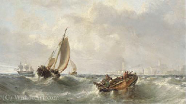 Wikioo.org - The Encyclopedia of Fine Arts - Painting, Artwork by Edwin Hayes - Fishermen off the harbour mouth at margate
