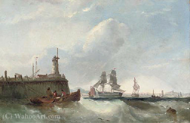 WikiOO.org - Encyclopedia of Fine Arts - Lukisan, Artwork Edwin Hayes - Shipping at the harbour mouth