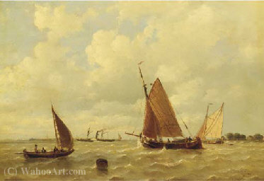 WikiOO.org - Encyclopedia of Fine Arts - Maalaus, taideteos Everhardus Koster - Sailing vessels and a steamship by a coast