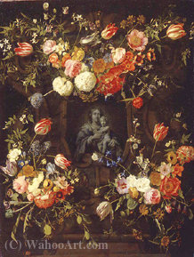 Wikioo.org - The Encyclopedia of Fine Arts - Painting, Artwork by Frans Ykens - Madonna im blumenkranz