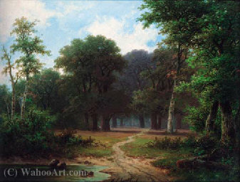 Wikioo.org - สารานุกรมวิจิตรศิลป์ - จิตรกรรม Hendrik Pieter Koekkoek - A path through a woodland