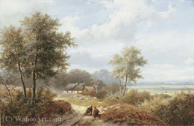 Wikioo.org - The Encyclopedia of Fine Arts - Painting, Artwork by Hendrik Pieter Koekkoek - Wood gatherers