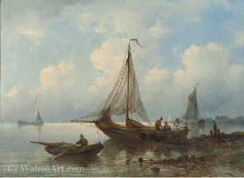 Wikioo.org - The Encyclopedia of Fine Arts - Painting, Artwork by Johannes Hilverdink - A calm river estuary
