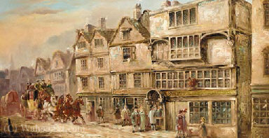 Wikioo.org - The Encyclopedia of Fine Arts - Painting, Artwork by John Charles Maggs - A coach and four outside the cock tavern, bishopsgate street