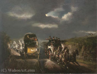 Wikioo.org - The Encyclopedia of Fine Arts - Painting, Artwork by John Charles Maggs - The london to york stage coaches