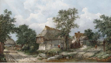 Wikioo.org - The Encyclopedia of Fine Arts - Painting, Artwork by John James Wilson - Figures before a cottage,
