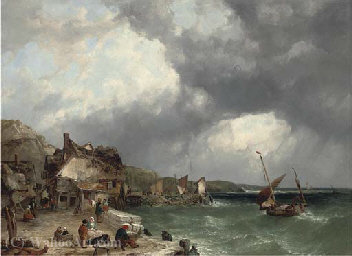 WikiOO.org - Encyclopedia of Fine Arts - Festés, Grafika John James Wilson - On the coast at etretat