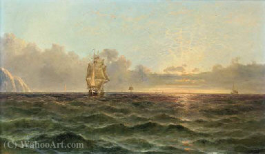 Wikioo.org - The Encyclopedia of Fine Arts - Painting, Artwork by John James Wilson - Running down the channel at dusk