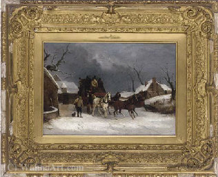 Wikioo.org - The Encyclopedia of Fine Arts - Painting, Artwork by Thomas Smythe - A stagecoach in the snow