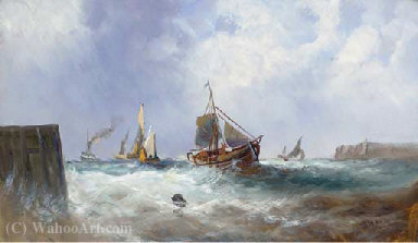 Wikioo.org - สารานุกรมวิจิตรศิลป์ - จิตรกรรม William Calcott Knell - Fishing vessels in a squall