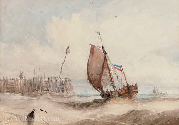 Wikioo.org - The Encyclopedia of Fine Arts - Painting, Artwork by William Calcott Knell - Running out on the tide