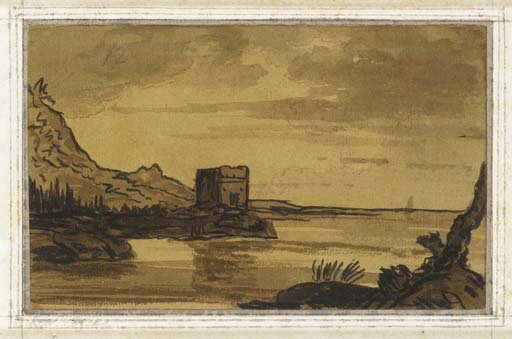 Wikioo.org - The Encyclopedia of Fine Arts - Painting, Artwork by Thomas Allom - A coastal landscape with a ruined tower