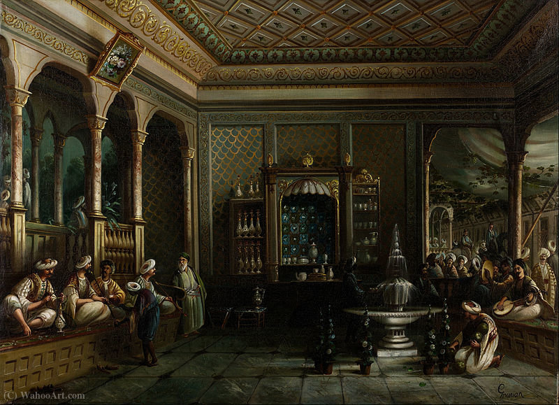 Wikioo.org - The Encyclopedia of Fine Arts - Painting, Artwork by Thomas Allom - A Coffee House in Tophane