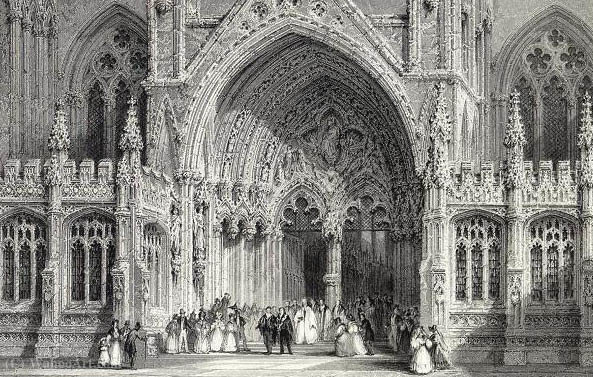 Wikioo.org - The Encyclopedia of Fine Arts - Painting, Artwork by Thomas Allom - Lincoln Cathedral Entrance E.Challis after a picture