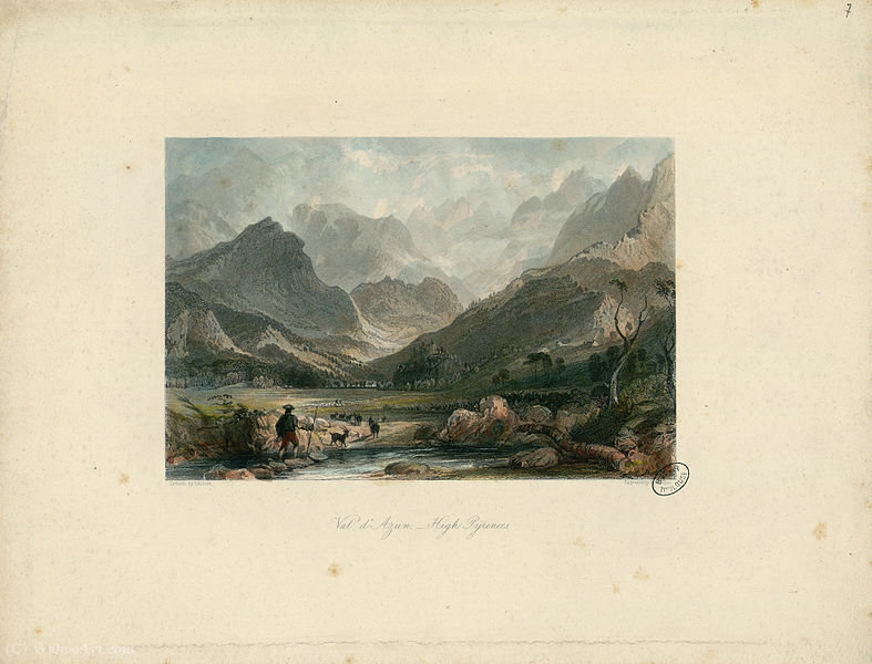 Wikioo.org - The Encyclopedia of Fine Arts - Painting, Artwork by Thomas Allom - Val d'Azun, High Pyrenees - Fonds Ancely
