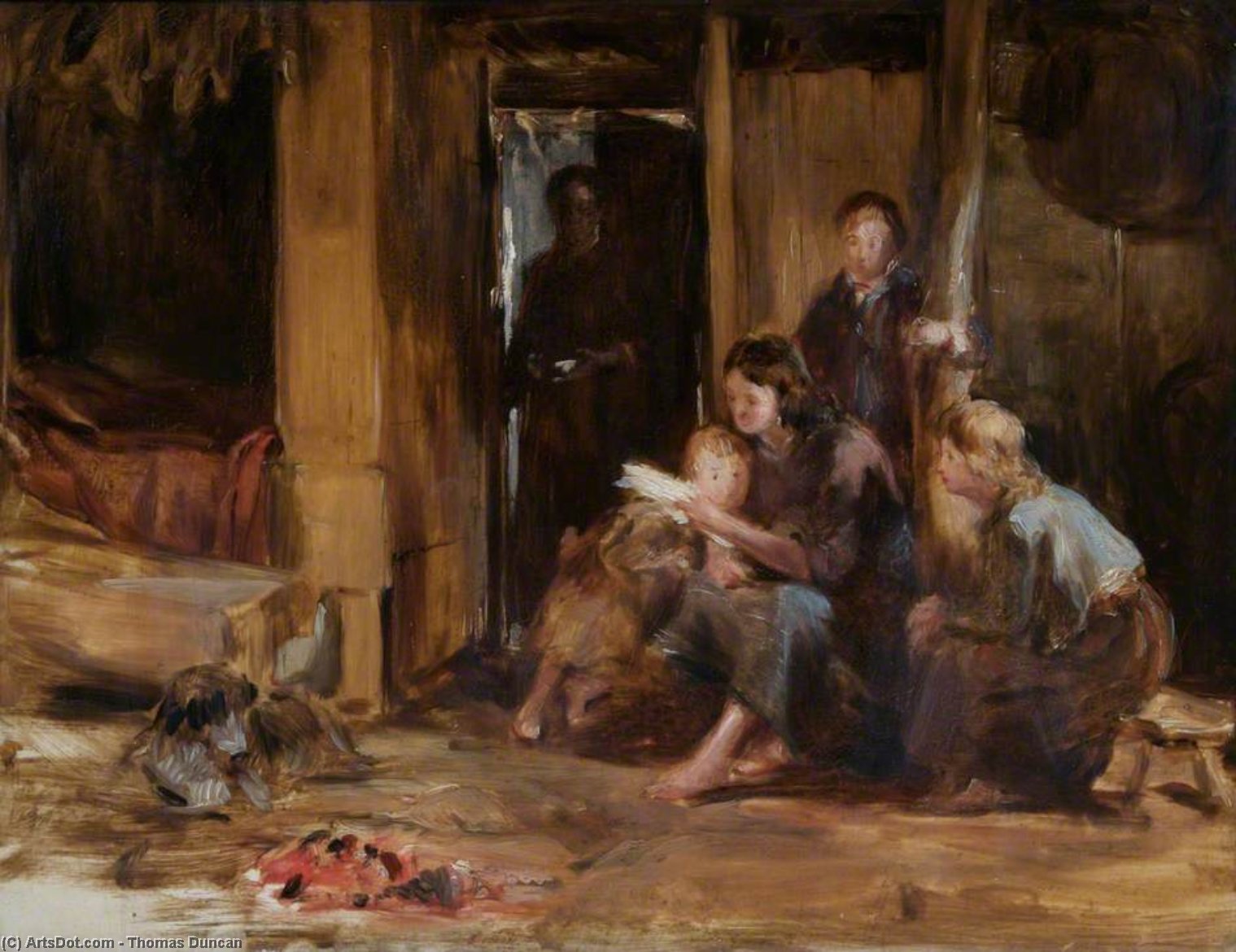 WikiOO.org - אנציקלופדיה לאמנויות יפות - ציור, יצירות אמנות Thomas Duncan - Interior of a Cottage with Figures
