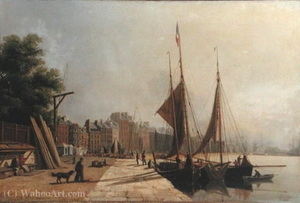 WikiOO.org - Enciklopedija likovnih umjetnosti - Slikarstvo, umjetnička djela Antoine Léon Morel-Fatio - Early morning quayside