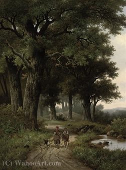 Wikioo.org - The Encyclopedia of Fine Arts - Painting, Artwork by Hendrik Pieter Koekkoek - A walk in the forest