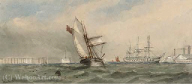 Wikioo.org - The Encyclopedia of Fine Arts - Painting, Artwork by William Calcott Knell - Scenes in the dockyard at Chatham