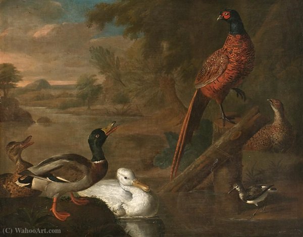 WikiOO.org – 美術百科全書 - 繪畫，作品 Abraham Bisschop - 在景观鸟