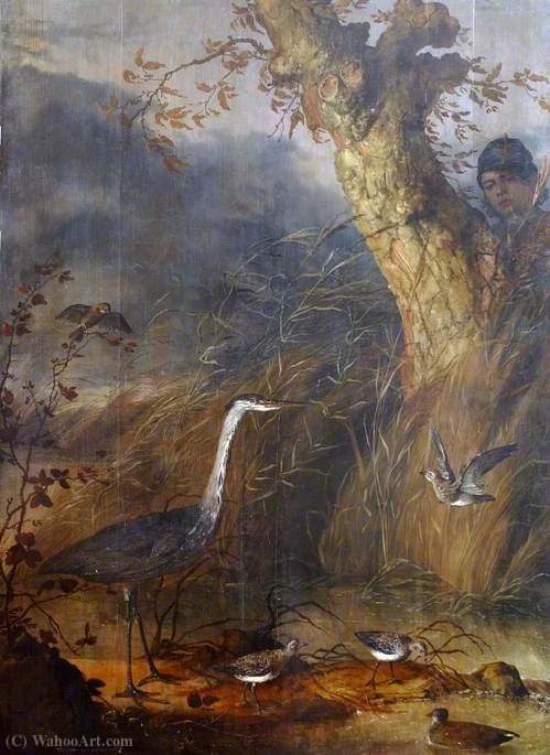 Wikioo.org - The Encyclopedia of Fine Arts - Painting, Artwork by Abraham Danielsz Hondius - Man Watching Waterfowl from behind a Tree